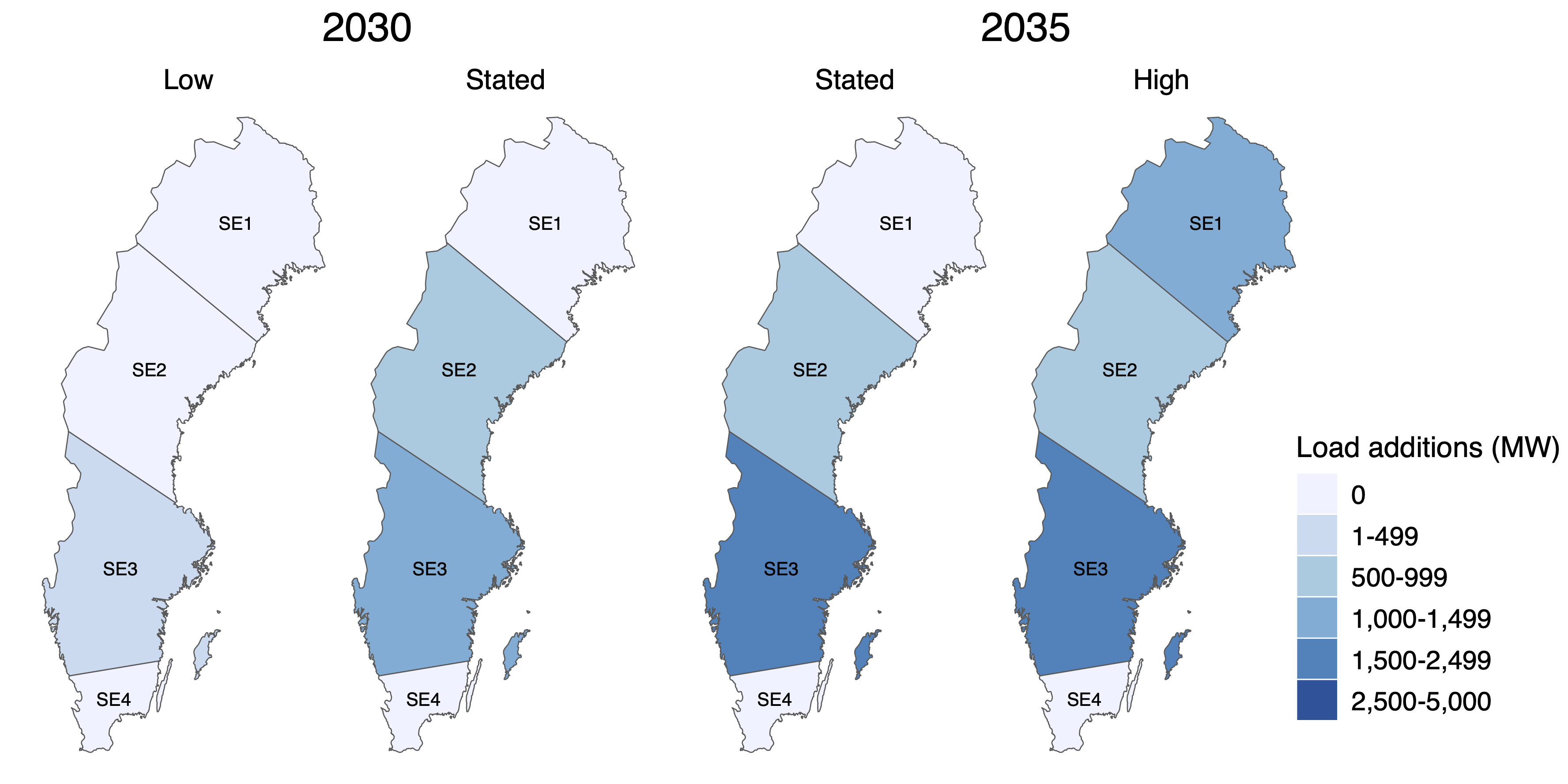 Scenario map of interpreted data-centre load additions in Swedish bidding zones
